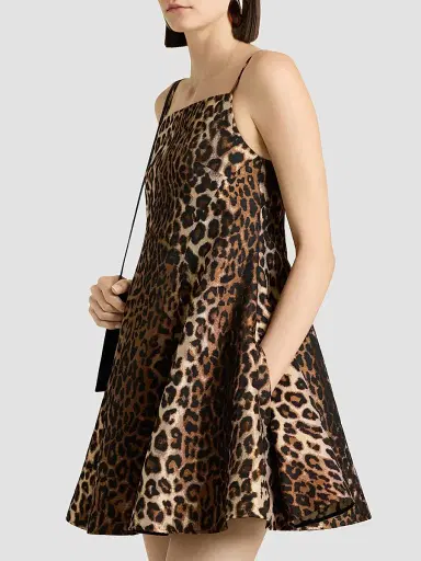 Givenchy Women's Sliced Mini Dress in Leopard Jacquard - Brown - Size 8 | Thumbnail 3