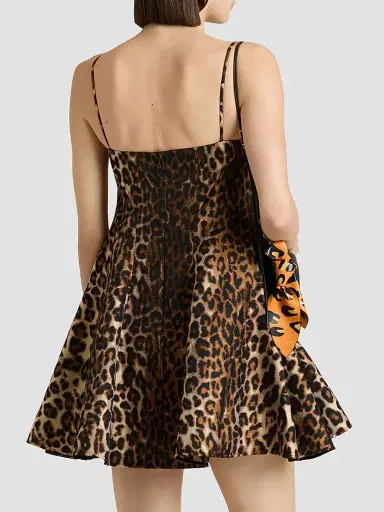 Givenchy Women's Sliced Mini Dress in Leopard Jacquard - Brown - Size 8 | Thumbnail 4