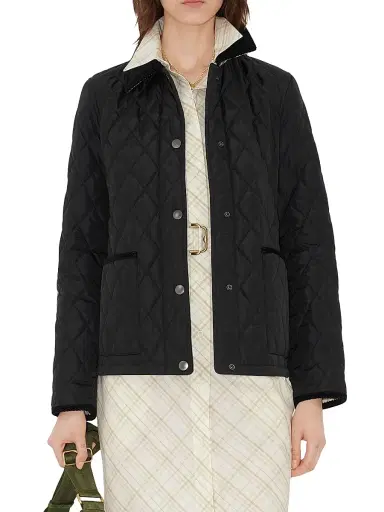 Burberry Women's Dorset Diamond Quilted Jacket - Black Sand Ip Check - Size XXS | Thumbnail 3