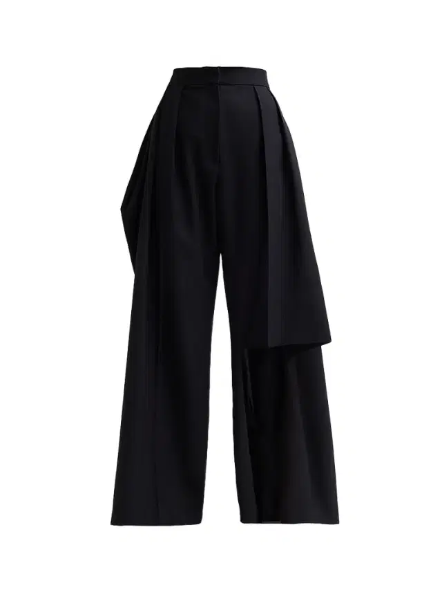 A.W.A.K.E. MODE Women's Draped Wool Slit Knee Pants - Dark Navy