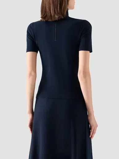 Akris punto Women's Stretch Wool Mock Turtleneck Top - Navy - Size 16 | Thumbnail 3