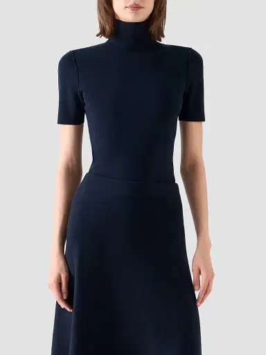 Akris punto Women's Stretch Wool Mock Turtleneck Top - Navy - Size 16 | Thumbnail 4