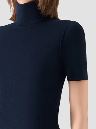 Akris punto Women's Stretch Wool Mock Turtleneck Top - Navy - Size 16 | Thumbnail 5