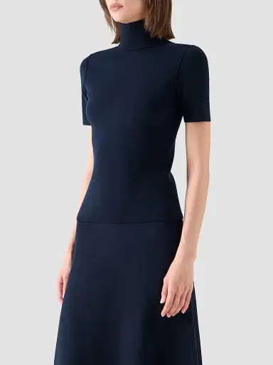 Akris punto Women's Stretch Wool Mock Turtleneck Top - Navy - Size 16 | Thumbnail 6