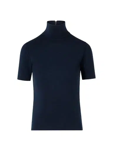 Akris punto Women's Stretch Wool Mock Turtleneck Top - Navy - Size 16 | Thumbnail 1