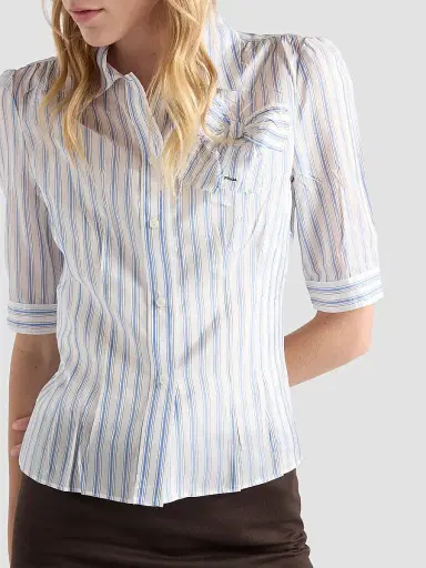 Prada Women's Striped Shirt - Blue - Size 2 | Thumbnail 3 Prada Women's Striped Shirt - Blue - Size 2 | Thumbnail 3