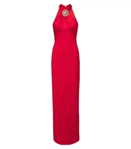 David Koma Embellished halterneck satin-trimmed gown