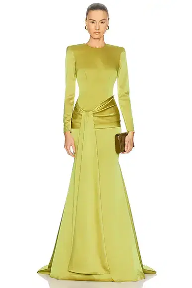 Alex Perry Long Sleeve Drape Sash Gown