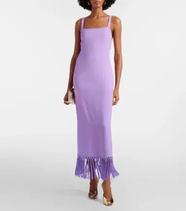 Taller Marmo Palermo fringed crêpe cady midi dress | Thumbnail 3 Taller Marmo Palermo fringed crêpe cady midi dress | Thumbnail 3