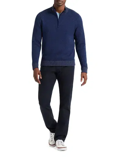 Robert Graham Men's Walton Cotton & Silk Zip Sweater - Navy | Thumbnail 2