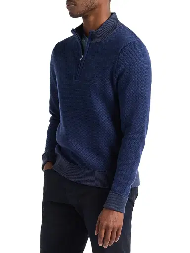 Robert Graham Men's Walton Cotton & Silk Zip Sweater - Navy | Thumbnail 3