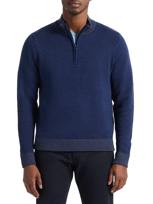 Robert Graham Men's Walton Cotton & Silk Zip Sweater - Navy