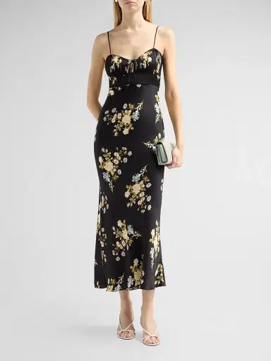 Veronica Beard Women's Kieren Floral Satin Midi Slipdress - Black Multi - Size 14 | Thumbnail 2 Veronica Beard Women's Kieren Floral Satin Midi Slipdress - Black Multi - Size 14 | Thumbnail 2