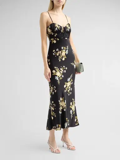 Veronica Beard Women's Kieren Floral Satin Midi Slipdress - Black Multi - Size 14 | Thumbnail 4 Veronica Beard Women's Kieren Floral Satin Midi Slipdress - Black Multi - Size 14 | Thumbnail 4