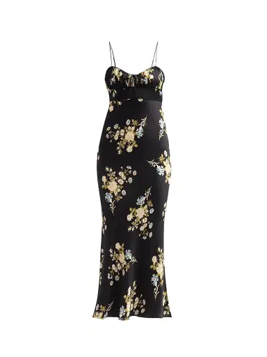 Veronica Beard Women's Kieren Floral Satin Midi Slipdress - Black Multi - Size 14 | Thumbnail 1 Veronica Beard Women's Kieren Floral Satin Midi Slipdress - Black Multi - Size 14 | Thumbnail 1