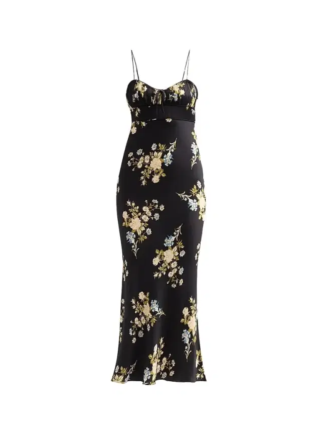 Women's Kieren Floral Satin Midi Slipdress - Black Multi - Size 14