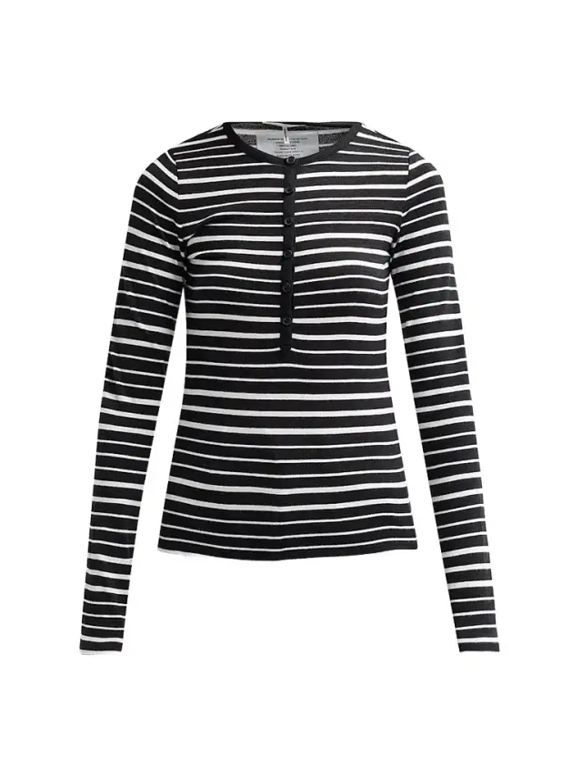 rag & bone Women's The Knit Striped Henley - Black Multi