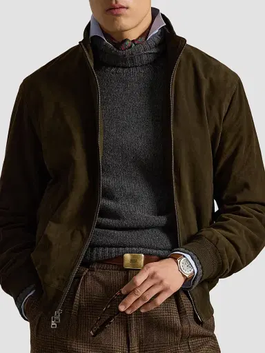 Polo Ralph Lauren Men's Charleton Suede Bomber Jacket - Myrtle Green | Thumbnail 4 Polo Ralph Lauren Men's Charleton Suede Bomber Jacket - Myrtle Green | Thumbnail 4