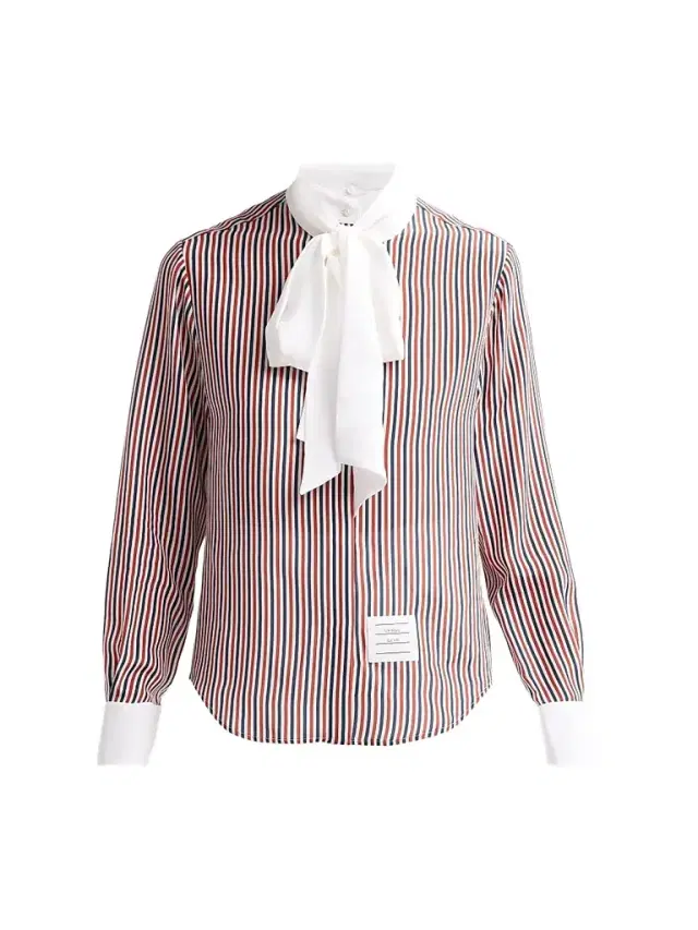 Thom Browne Women's Stripe Silk Tieneck Shirt - Red White Blue