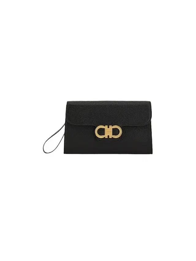 FERRAGAMO Women's Double Gancini Leather Clutch - Nero Flame Red