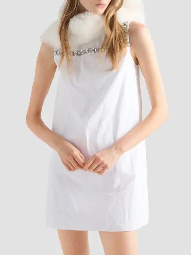 Prada Women's Embroidered Old Reps Fabric Mini Dress | Thumbnail 2 Prada Women's Embroidered Old Reps Fabric Mini Dress | Thumbnail 2
