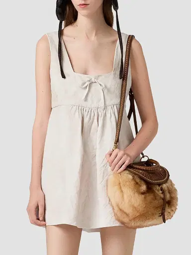 Miu Miu Women's Linen Mini Dress - Beige Khaki | Thumbnail 2