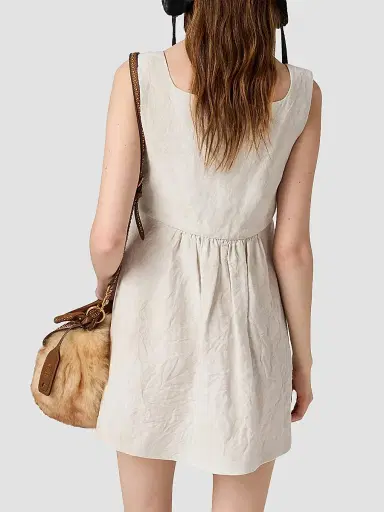 Miu Miu Women's Linen Mini Dress - Beige Khaki | Thumbnail 3