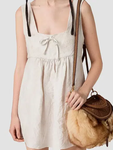 Miu Miu Women's Linen Mini Dress - Beige Khaki | Thumbnail 4