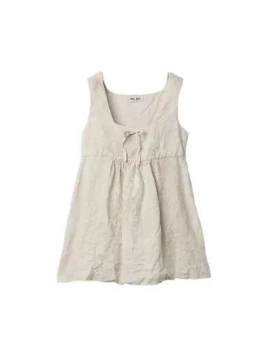 Miu Miu Women's Linen Mini Dress - Beige Khaki | Thumbnail 1
