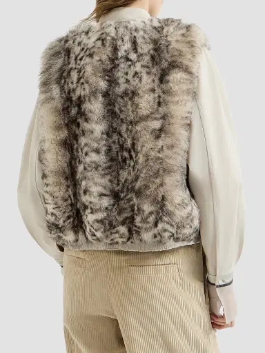 Brunello Cucinelli Women's Lynx-Effect Shearling Reversible Vest - Light Brown - Size 12 | Thumbnail 3