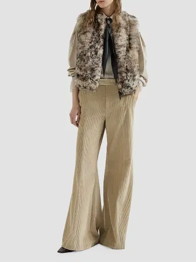 Brunello Cucinelli Women's Lynx-Effect Shearling Reversible Vest - Light Brown - Size 12 | Thumbnail 6