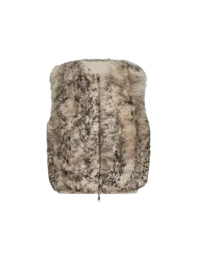 Brunello Cucinelli Women's Lynx-Effect Shearling Reversible Vest - Light Brown - Size 12 | Thumbnail 1