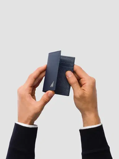 Prada Men's Saffiano Leather Card Holder - Dark Blue | Thumbnail 5 Prada Men's Saffiano Leather Card Holder - Dark Blue | Thumbnail 5