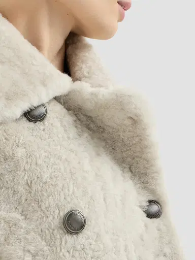Brunello Cucinelli Women's Fuzzy Shearling Pea Coat - | Thumbnail 5