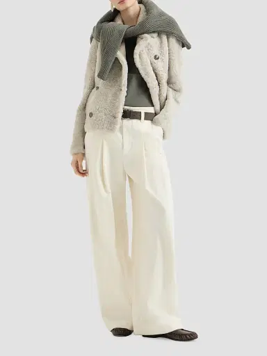Brunello Cucinelli Women's Fuzzy Shearling Pea Coat - | Thumbnail 6