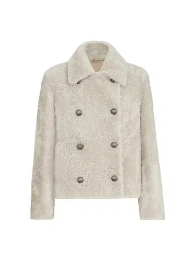 Brunello Cucinelli Women's Fuzzy Shearling Pea Coat - | Thumbnail 1