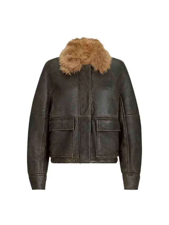Brunello Cucinelli Women's Vintage-Effect Shearling Aviator Coat with Monili - Vintage Brown