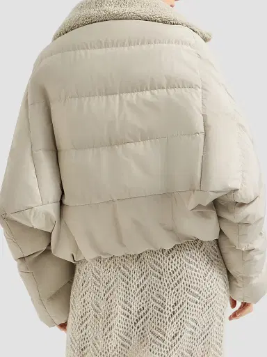 Brunello Cucinelli Women's Techno Cotton Taffeta Down Jacket with Detachable Shearling Insert - Sand | Thumbnail 3