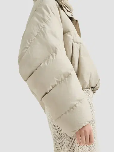 Brunello Cucinelli Women's Techno Cotton Taffeta Down Jacket with Detachable Shearling Insert - Sand | Thumbnail 4