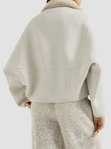 Brunello Cucinelli Women's Hand-Crafted Outerwear Jacket with Detachable Shearling Insert - Ivory - Size 4 | Thumbnail 3