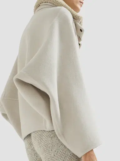 Brunello Cucinelli Women's Hand-Crafted Outerwear Jacket with Detachable Shearling Insert - Ivory - Size 4 | Thumbnail 4