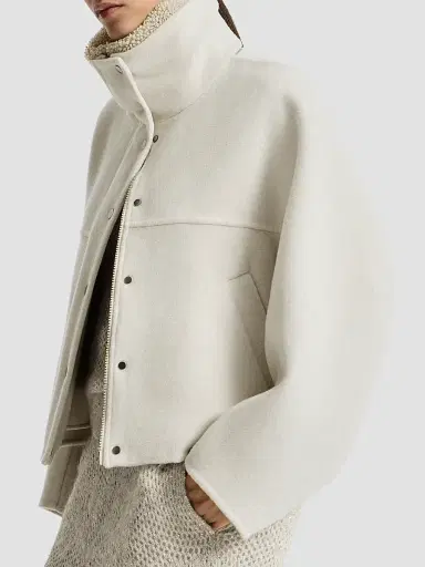 Brunello Cucinelli Women's Hand-Crafted Outerwear Jacket with Detachable Shearling Insert - Ivory - Size 4 | Thumbnail 5