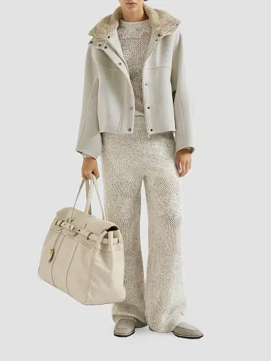 Brunello Cucinelli Women's Hand-Crafted Outerwear Jacket with Detachable Shearling Insert - Ivory - Size 4 | Thumbnail 6
