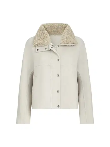 Brunello Cucinelli Women's Hand-Crafted Outerwear Jacket with Detachable Shearling Insert - Ivory - Size 4 | Thumbnail 1