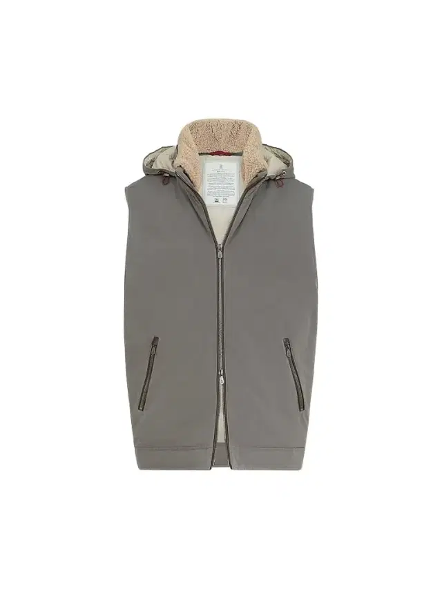 Brunello Cucinelli Men's Waxed Techno Cotton Down Vest with Detachable Hood - Grey