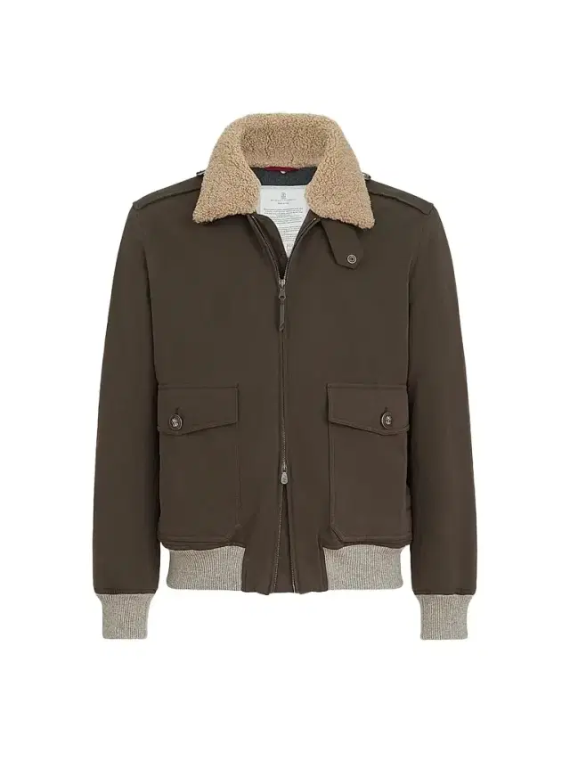 Brunello Cucinelli Men's Waxed Techno Cotton Bomber Jacket - Brown