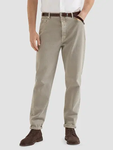 Brunello Cucinelli Men's Garment-Dyed Denim Iconic Fit Five-Pocket Jeans - Brown | Thumbnail 2 Brunello Cucinelli Men's Garment-Dyed Denim Iconic Fit Five-Pocket Jeans - Brown | Thumbnail 2