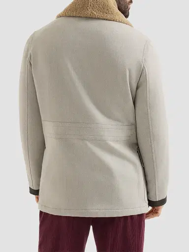 Brunello Cucinelli Men's Wool and Cashmere Cavalry Coat with Shearling Collar - Grey | Thumbnail 3