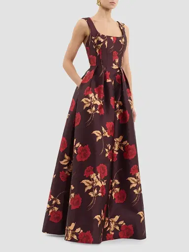 Rebecca Vallance Women's Melora Floral Ball Gown - Merlot Vintage Rose | Thumbnail 4