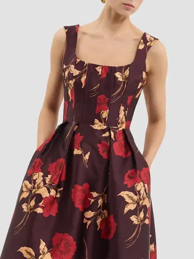 Rebecca Vallance Women's Melora Floral Ball Gown - Merlot Vintage Rose | Thumbnail 5